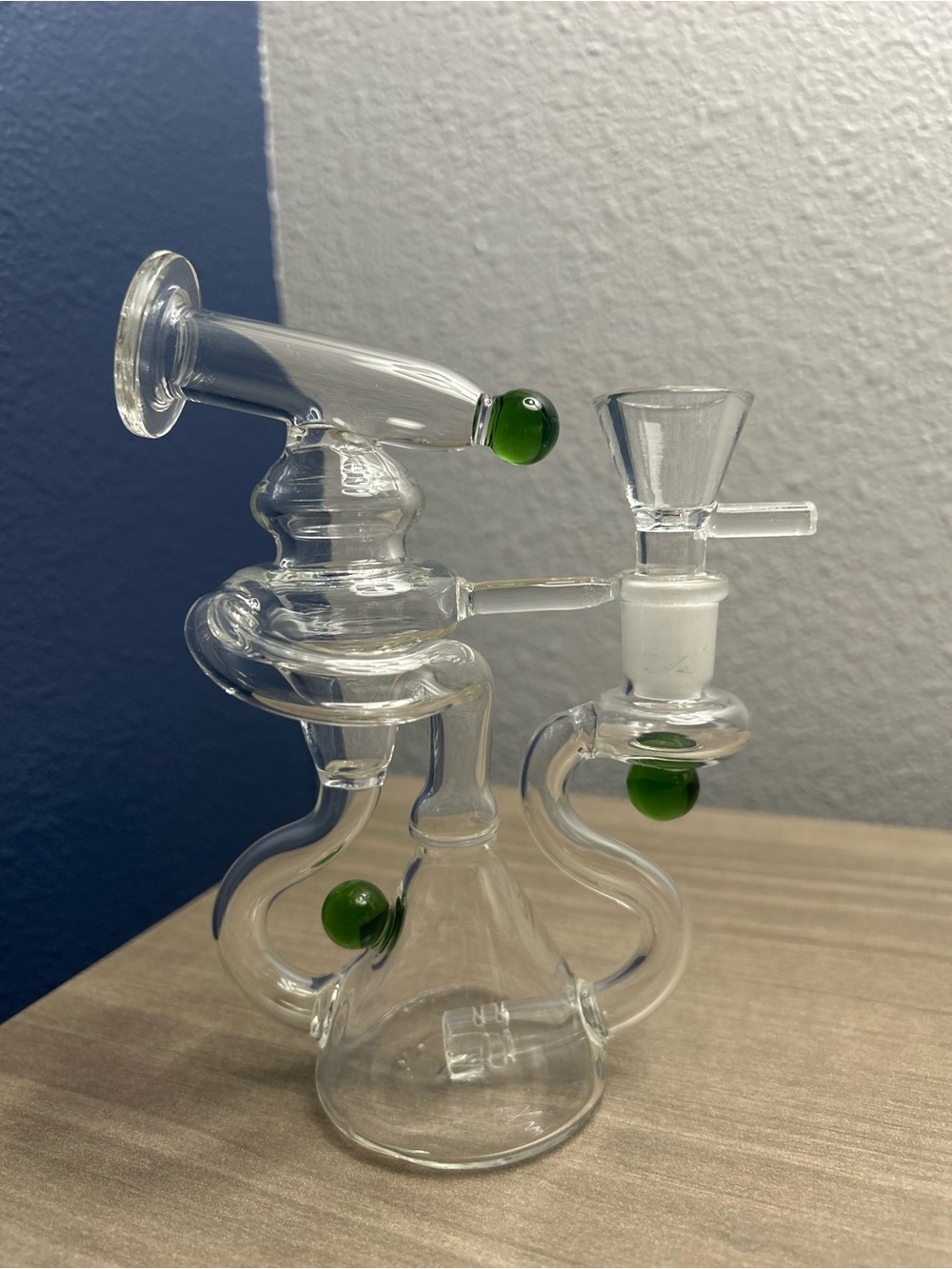 Handmade Clear Sturdy Glass Piece with Green Accents